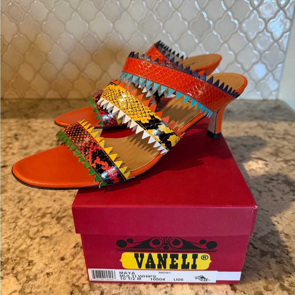Vaneli Women's Orange and Multicolor Strappy Heels
